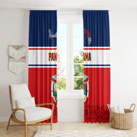 Two window curtain panels with Panama coat of arms, red and blue flag-style stripes