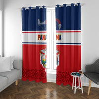 Panama flag window curtains with coat of arms, red lower section and blue upper stripe