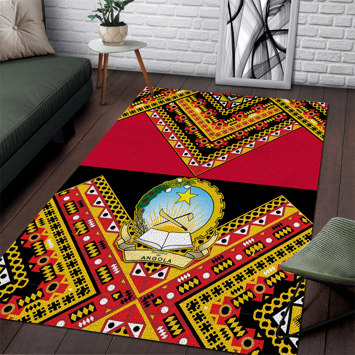 Angola Independence Day Area Rug Coat Of Arms Samakaka Pattern - Wonder Print Shop