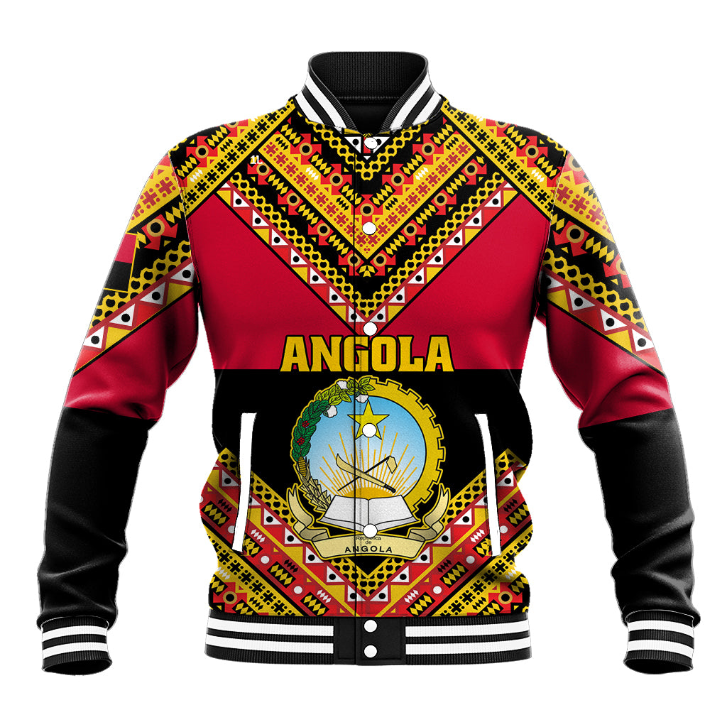 Angola Independence Day Baseball Jacket Coat Of Arms Samakaka Pattern - Wonder Print Shop