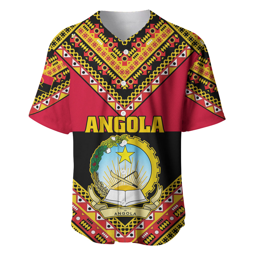 Angola Independence Day Baseball Jersey Coat Of Arms Samakaka Pattern - Wonder Print Shop