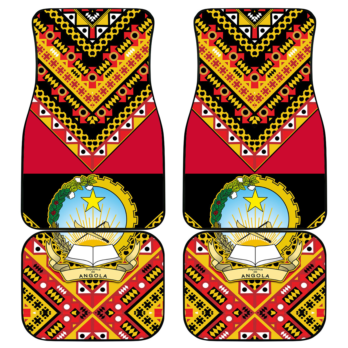 Angola Independence Day Car Mats Coat Of Arms Samakaka Pattern - Wonder Print Shop