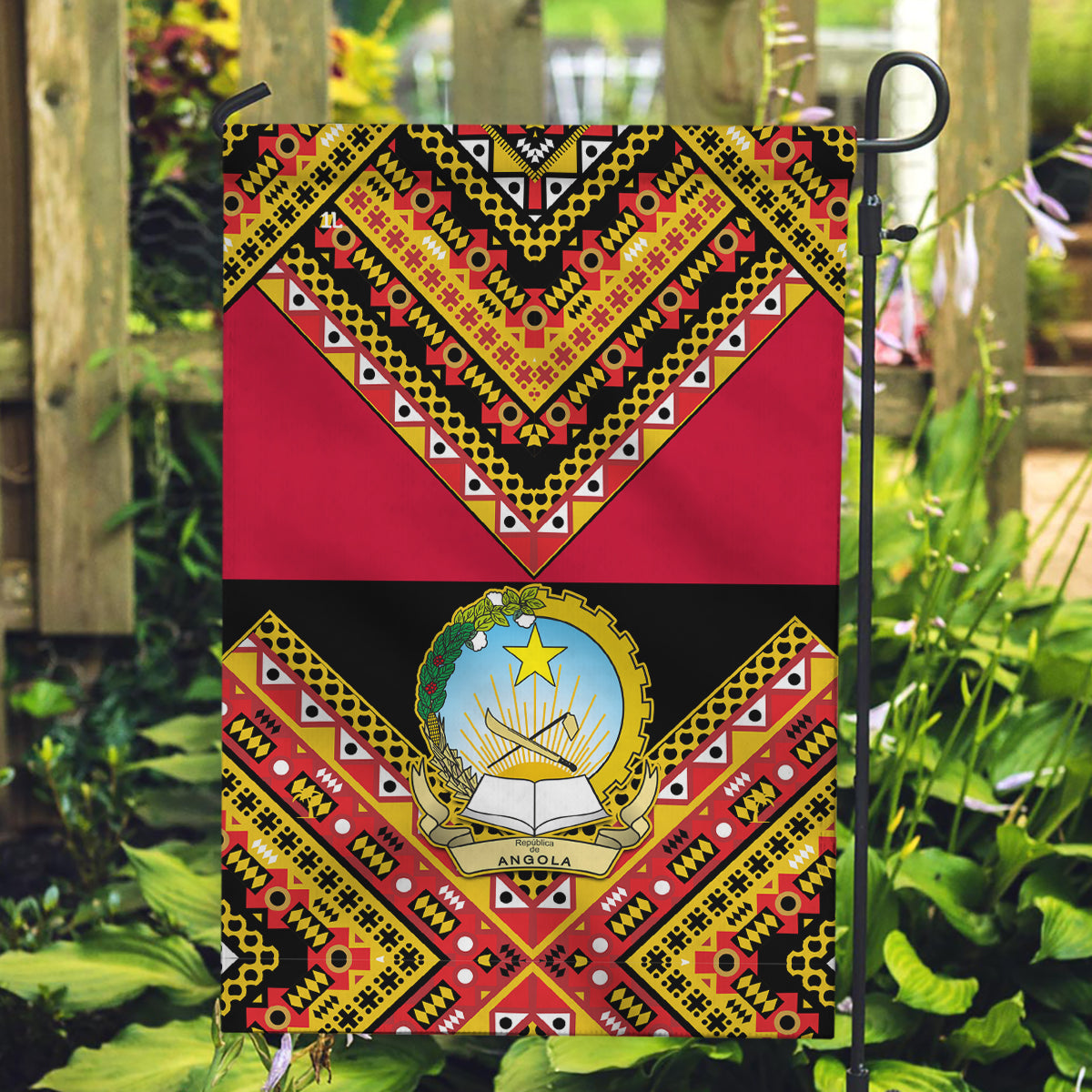 Angola Independence Day Garden Flag Coat Of Arms Samakaka Pattern - Wonder Print Shop