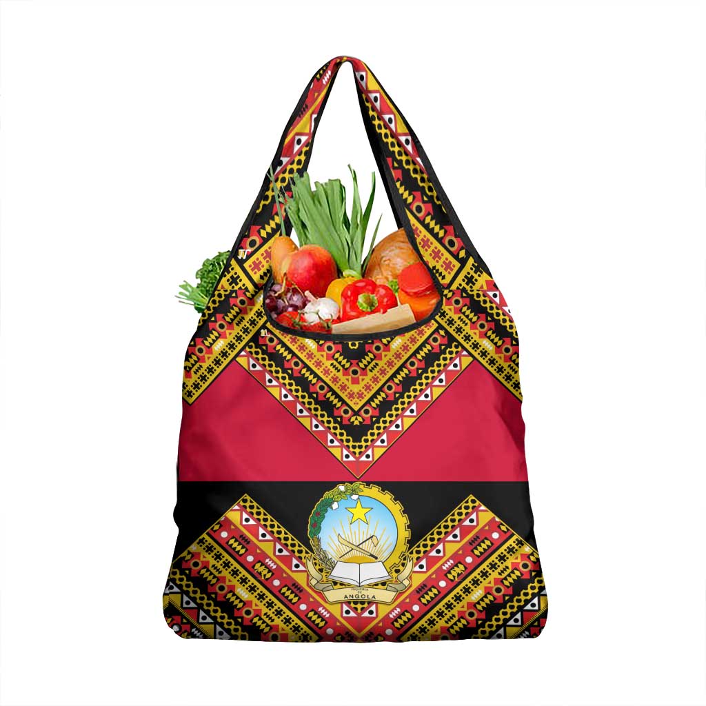 Angola Independence Day Grocery Bag Coat Of Arms Samakaka Pattern