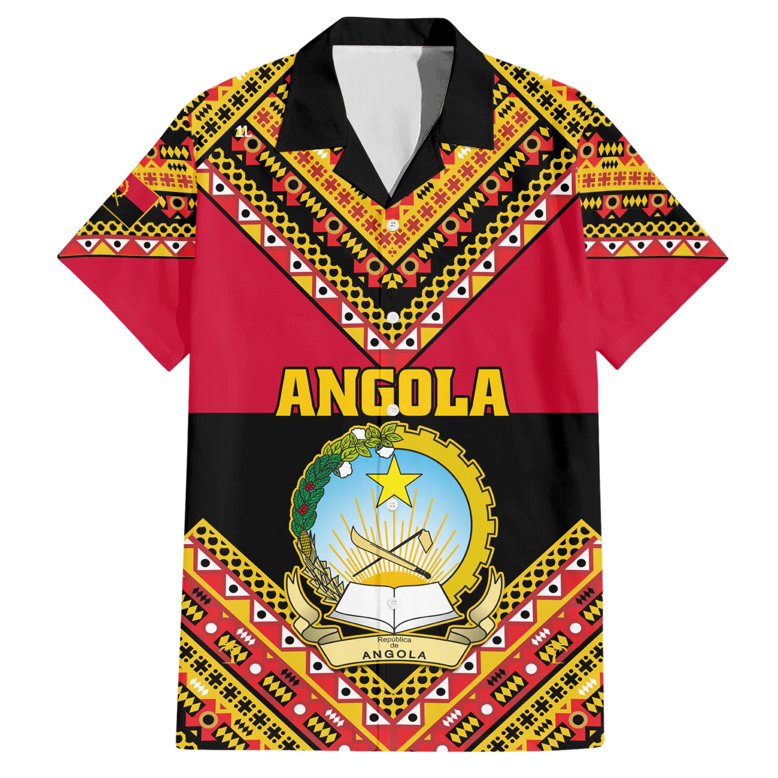 Angola Independence Day Hawaiian Shirt Coat Of Arms Samakaka Pattern - Wonder Print Shop