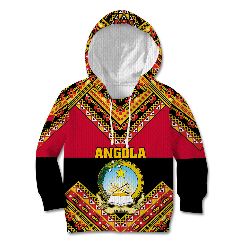 Angola Independence Day Kid Hoodie Coat Of Arms Samakaka Pattern - Wonder Print Shop