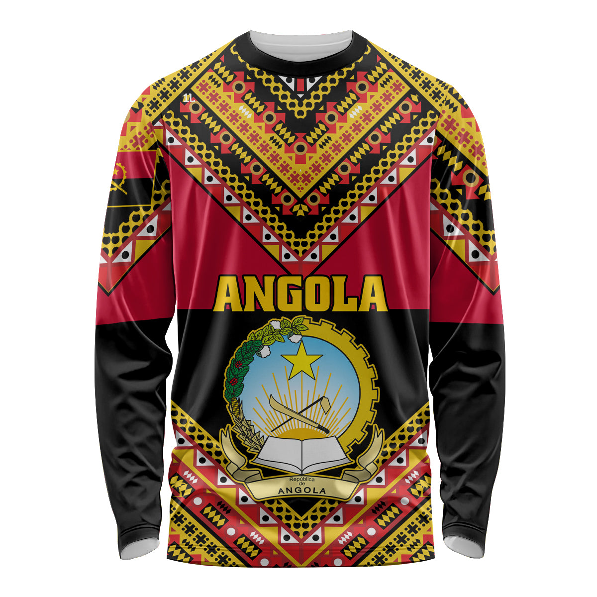 Angola Independence Day Long Sleeve Shirt Coat Of Arms Samakaka Pattern - Wonder Print Shop