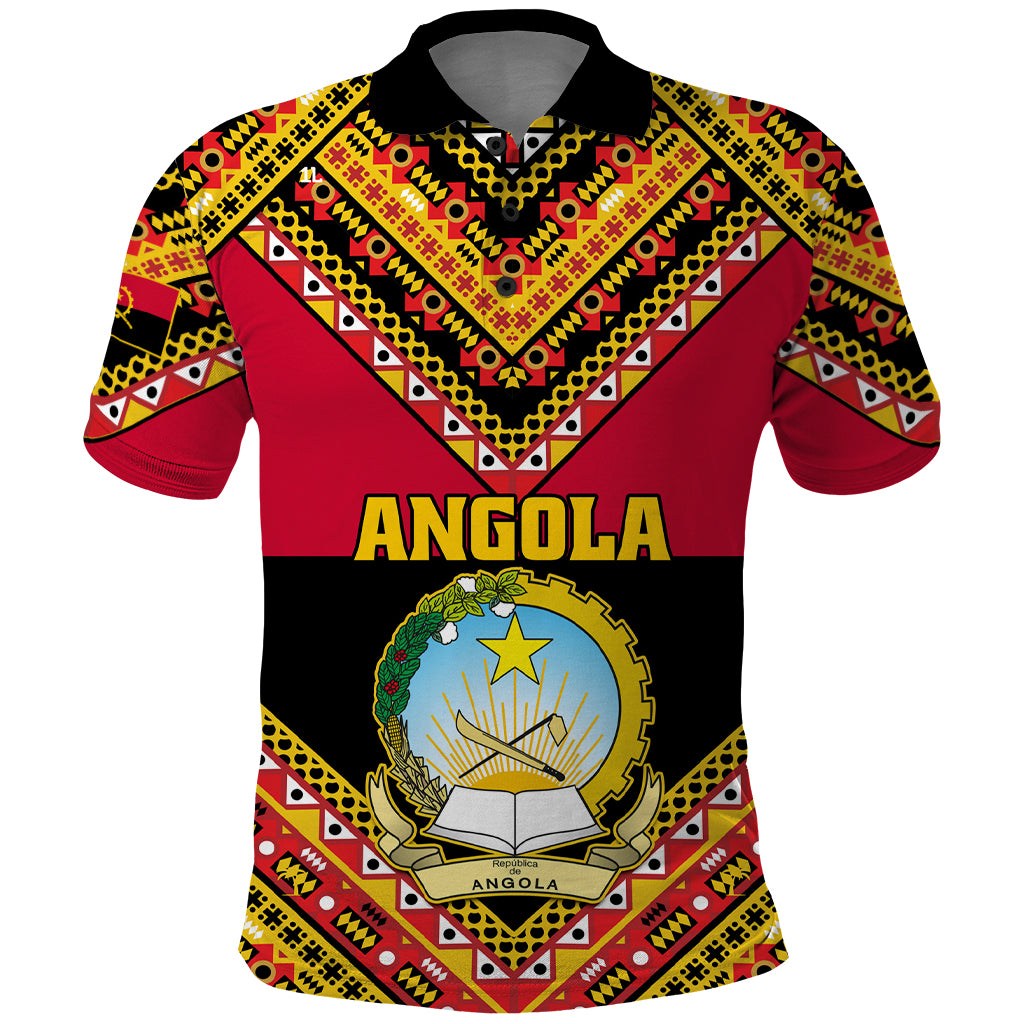 Angola Independence Day Polo Shirt Coat Of Arms Samakaka Pattern - Wonder Print Shop