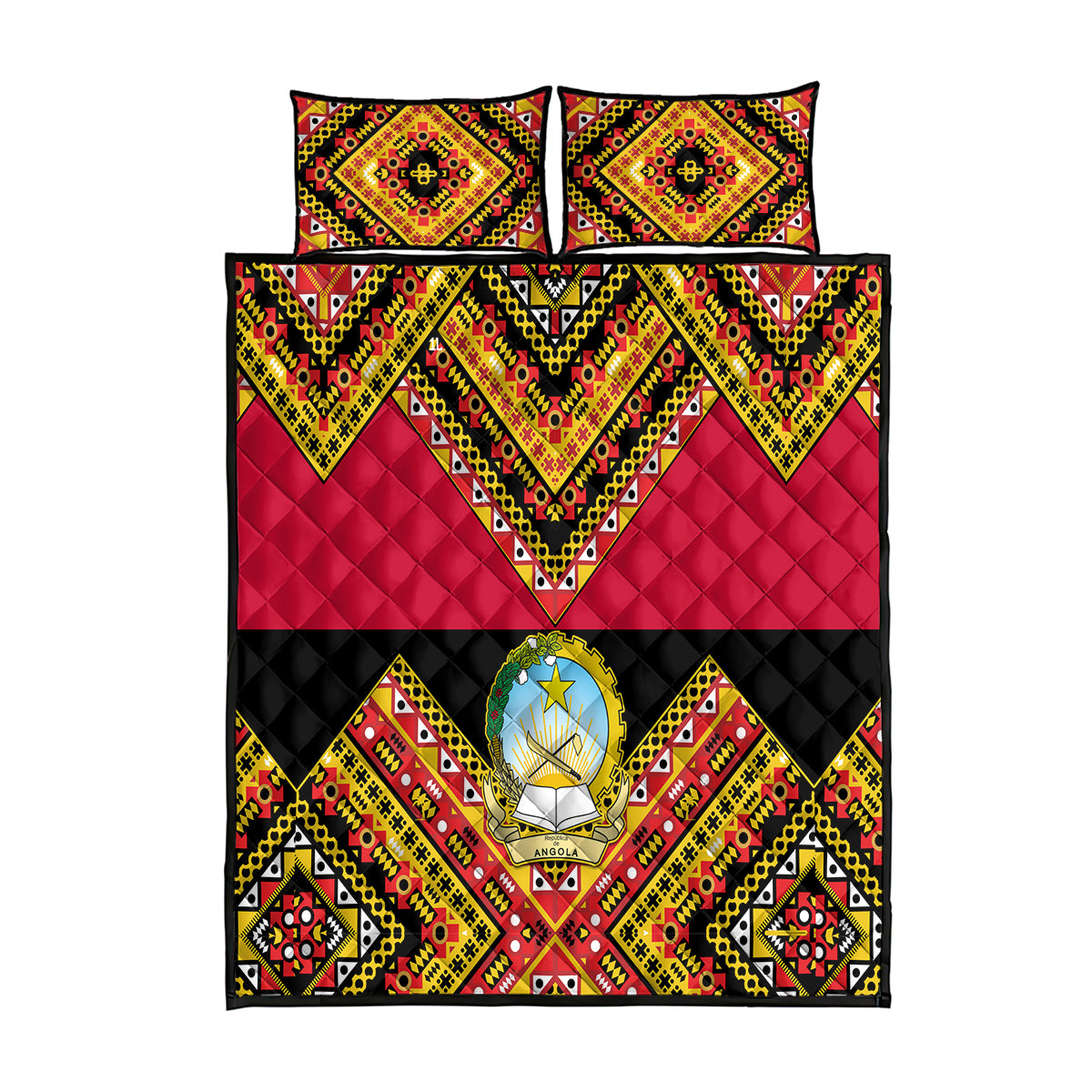 Angola Independence Day Quilt Bed Set Coat Of Arms Samakaka Pattern - Wonder Print Shop