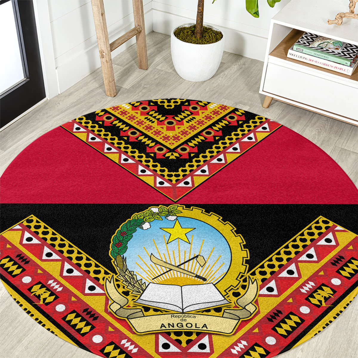 angola-independence-day-round-carpet-coat-of-arms-samakaka-pattern