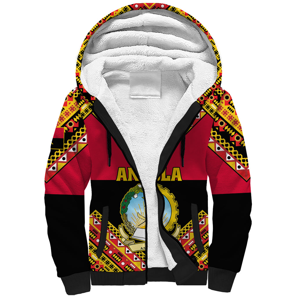 Angola Independence Day Sherpa Hoodie Coat Of Arms Samakaka Pattern - Wonder Print Shop