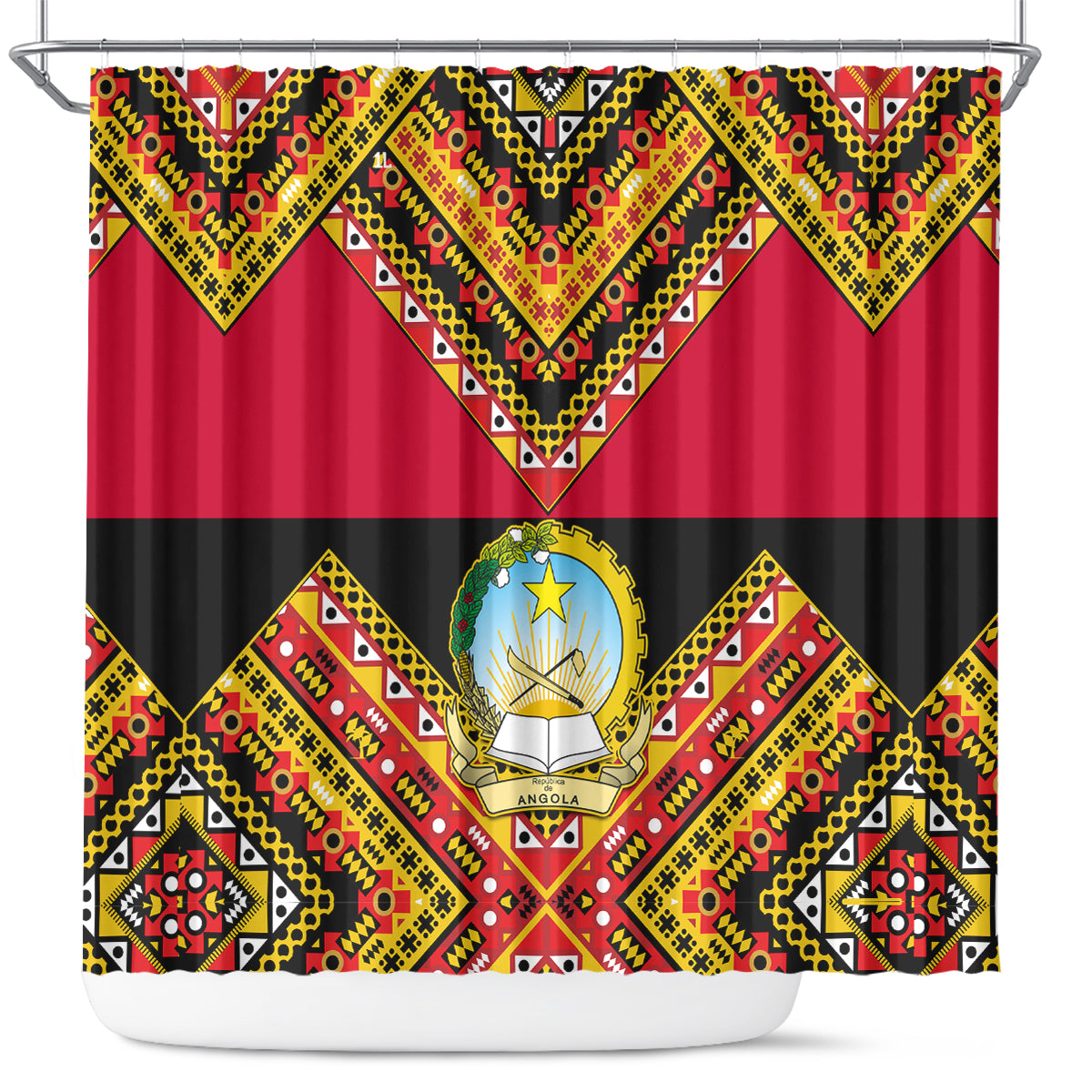 angola-independence-day-shower-curtain-coat-of-arms-samakaka-pattern