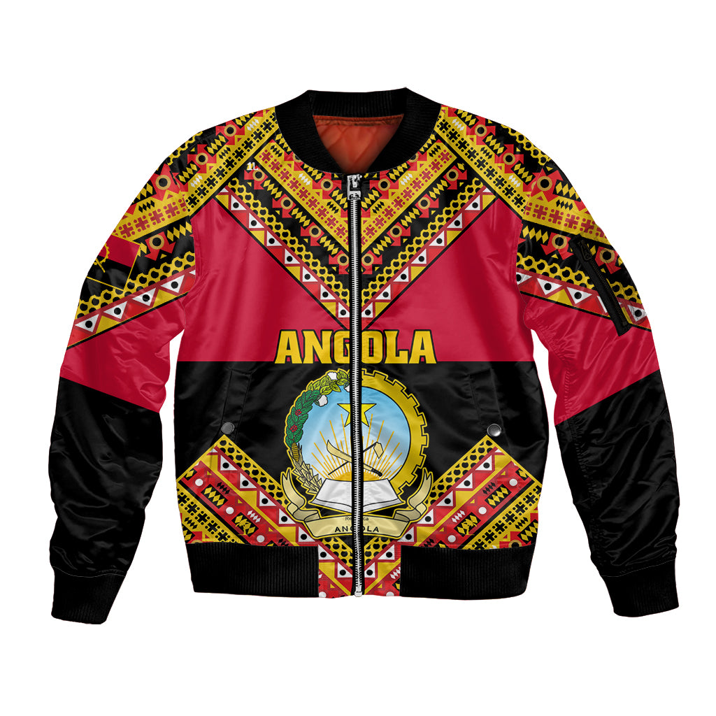 Angola Independence Day Sleeve Zip Bomber Jacket Coat Of Arms Samakaka Pattern - Wonder Print Shop