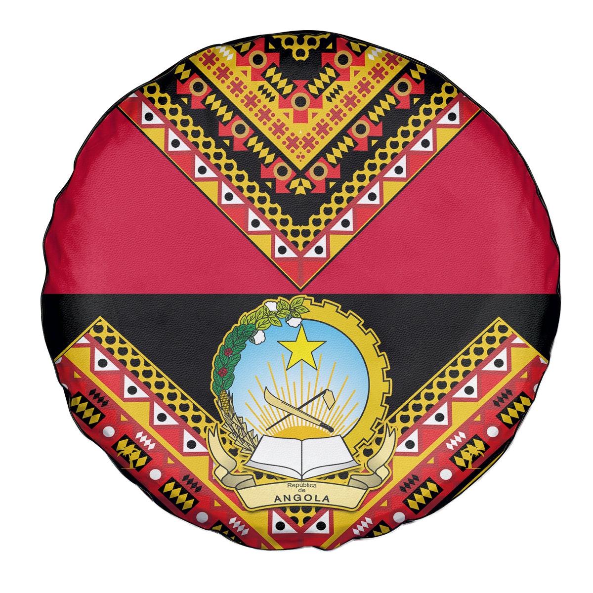 Angola Independence Day Spare Tire Cover Coat Of Arms Samakaka Pattern - Wonder Print Shop