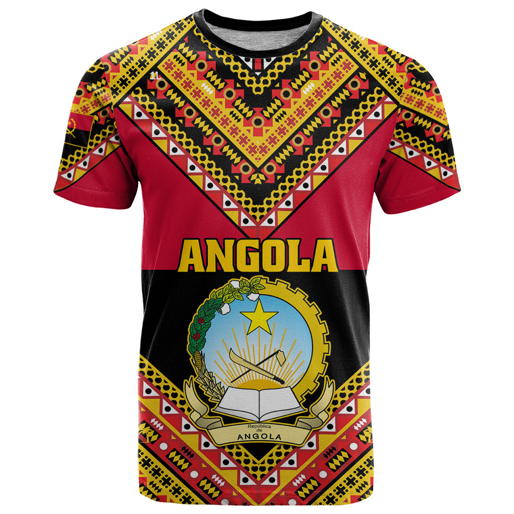 Angola Independence Day T Shirt Coat Of Arms Samakaka Pattern - Wonder Print Shop