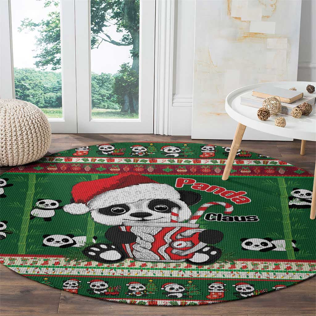 Cute Panda Claus Christmas Round Carpet Panda Santa Claus - Wonder Print Shop