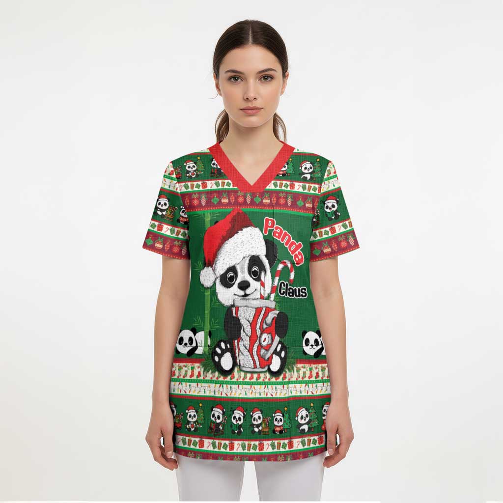 Cute Panda Claus Christmas Scrub Top Panda Santa Claus - Wonder Print Shop