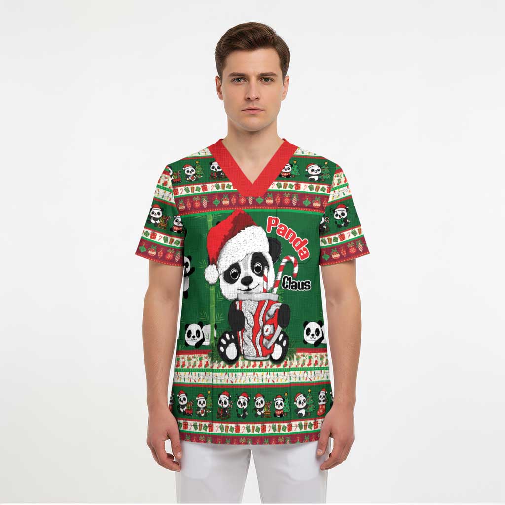 Cute Panda Claus Christmas Scrub Top Panda Santa Claus - Wonder Print Shop
