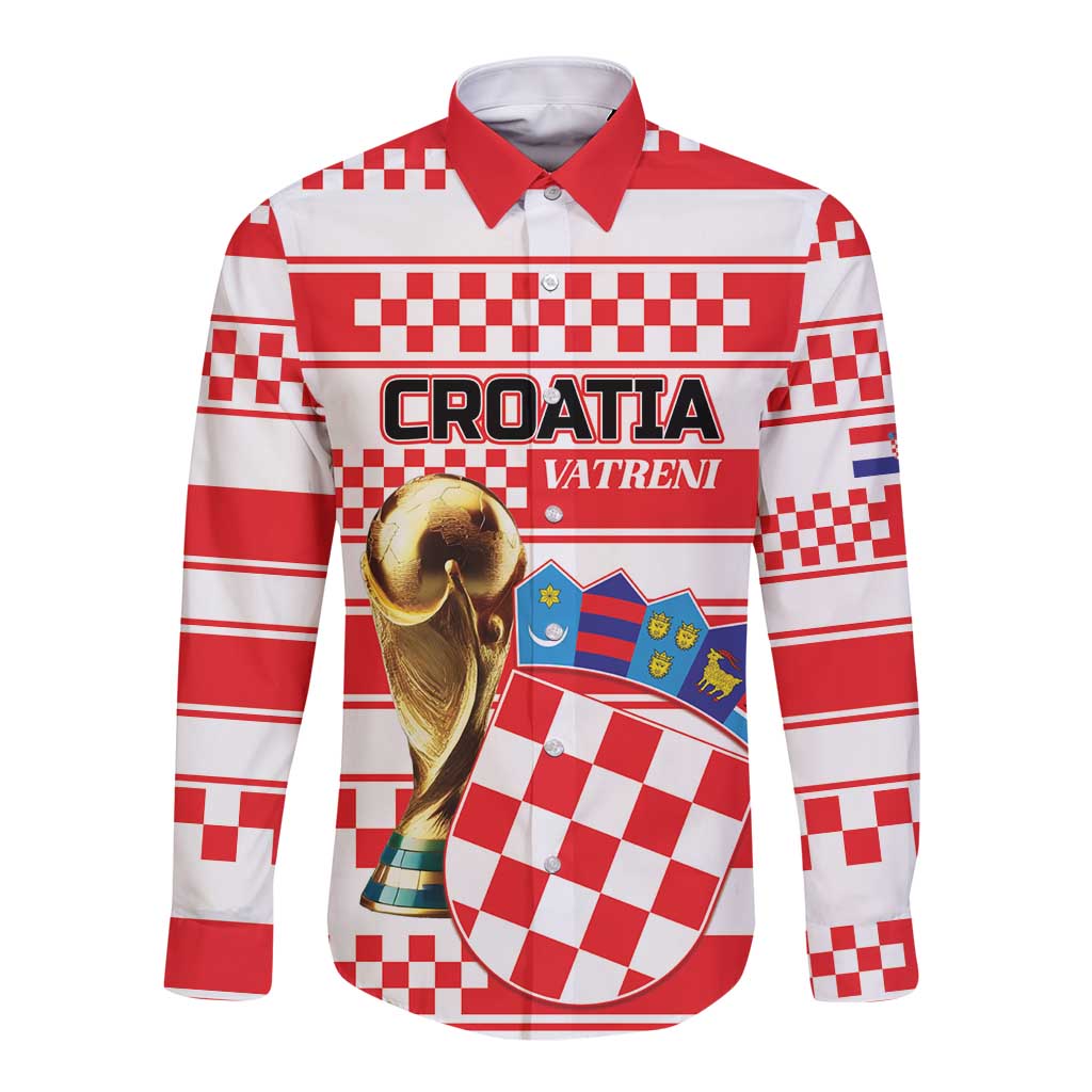 Custom World Football Croatia 2026 Long Sleeve Button Shirt Vatreni Hrabar Broj - Wonder Print Shop