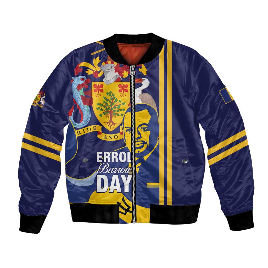 Blue satin bomber jacket with front graphic panel, ribbed collar and cuffs