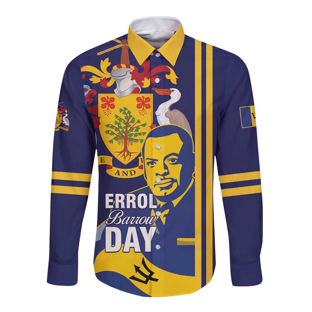 Unisex blue long-sleeve button shirt with front graphic print and pointed collar
