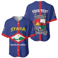 Blue baseball jersey set: front shows STATIA print; back shows YOUR TEXT crest