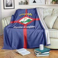 Blue Sint Eustatius coat of arms blanket with red cross and "STATIA" text