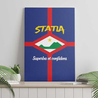 Blue Statia canvas wall art with crest shield and cursive text "Superba et confidens"