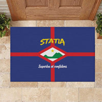 Blue rubber doormat with Sint Eustatius coat of arms and STATIA text