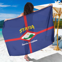 Blue Sint Eustatius coat of arms sarong with red cross and STATIA print