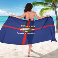 Blue Sint Eustatius coat of arms sarong with centered STATIA text and crest