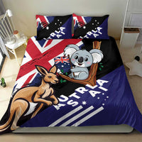 Australian bedding set with koala and kangaroo artwork and two pillows on bed