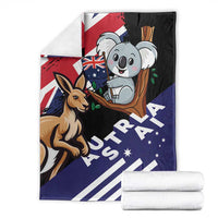 Kangaroo and koala Australia-themed blanket set, navy and black with koala and kangaroo graphics