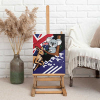 Framed koala and kangaroo canvas wall art on a wooden easel with AUSTRALIA lettering