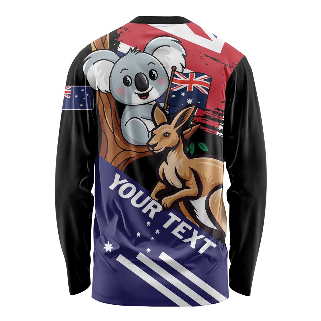 Unisex black long-sleeve shirt, back view, koala and kangaroo with 'Your Text'