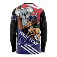 Unisex black long-sleeve shirt, back view, koala and kangaroo with 'Your Text'