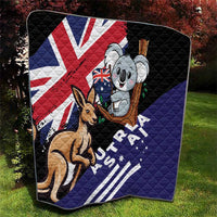 Black quilted blanket with Australia flag, koala and kangaroo, square bed cover