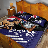Kangaroo and koala quilt bed set, Australia flag graphics with black and blue bedding