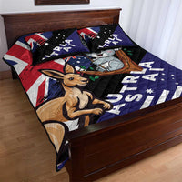 Kangaroo and koala quilt bed set with Australia flag print, black quilt with colorful animals