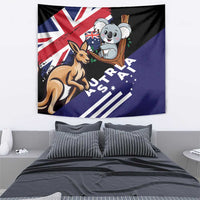Rectangular black Australia-themed tapestry with kangaroo, koala, Union Jack and stars