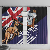 Window curtain set with kangaroo and koala graphic, black top header