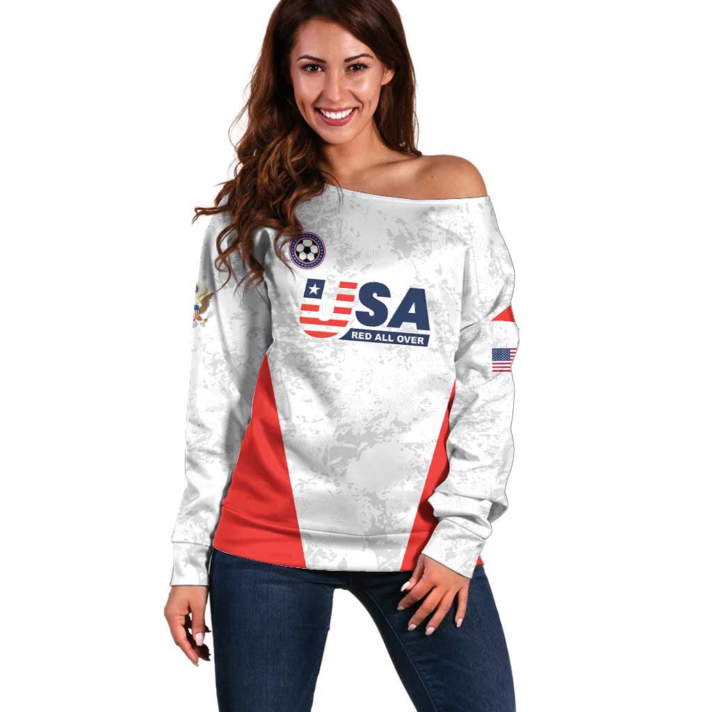 Custom USA Soccer Team Off Shoulder Sweater Red All Over