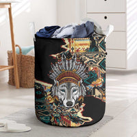 Native American Navajo Wolf Laundry Basket Grunge Pattern