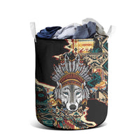 Native American Navajo Wolf Laundry Basket Grunge Pattern