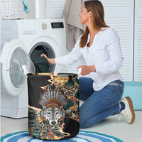 Native American Navajo Wolf Laundry Basket Grunge Pattern