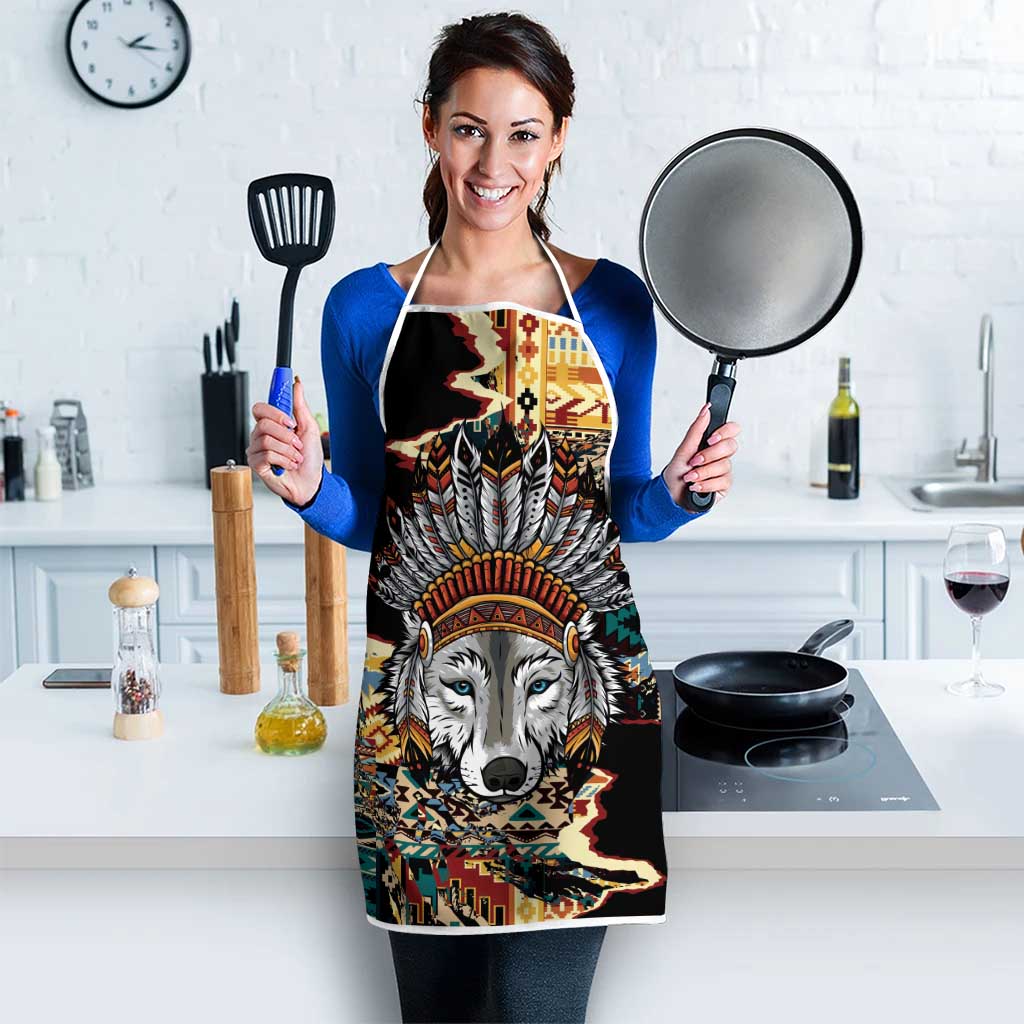 Native American Navajo Wolf Apron Grunge Pattern