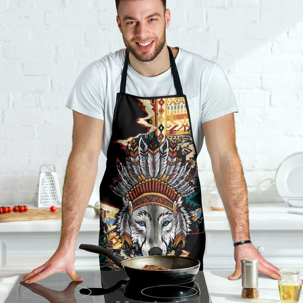 Native American Navajo Wolf Apron Grunge Pattern