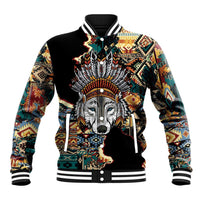 Native American Navajo Wolf Baseball Jacket Grunge Pattern