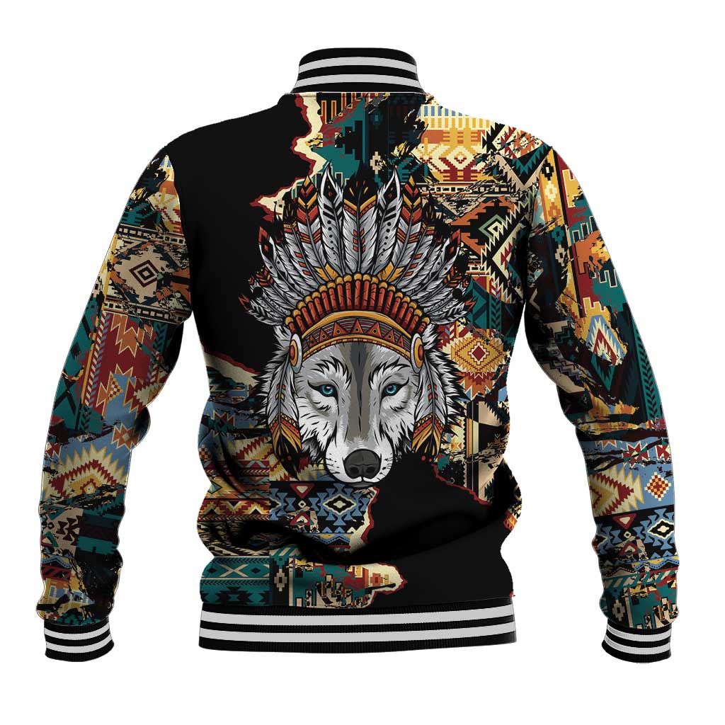 Native American Navajo Wolf Baseball Jacket Grunge Pattern