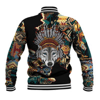 Native American Navajo Wolf Baseball Jacket Grunge Pattern